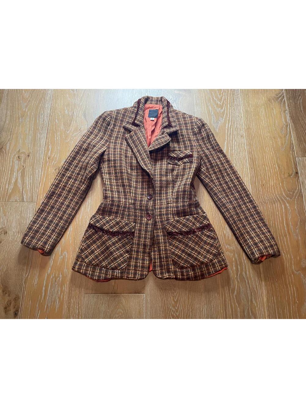 ANNA SUI brown Plaid Wool Blend Blazer Size 4
